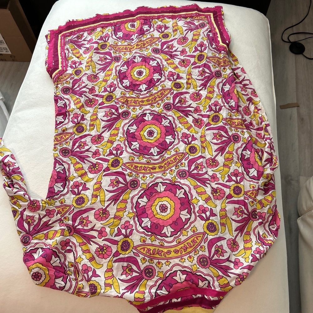 Tory Burch Pink Yellow Floral Print Long-sleeve Tunic Blouse 8 Cotton Bohemian - Picture 5 of 6